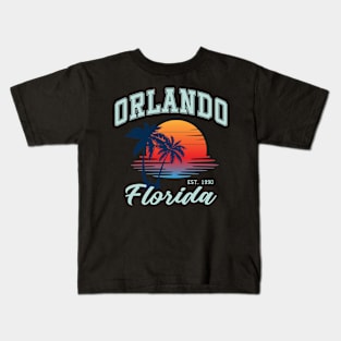 Retro Sunshine Summer Vibes Palm Trees Beach Orlando Florida Kids T-Shirt